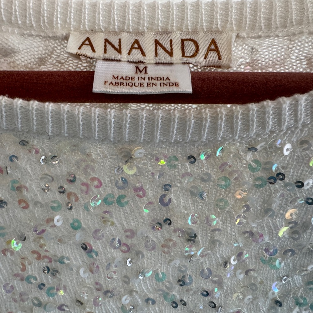 BHLDN Elegant Iridescent White Sequin Long Sleeve Sweater Bridal Cover Up Ananda - Picture 7 of 7